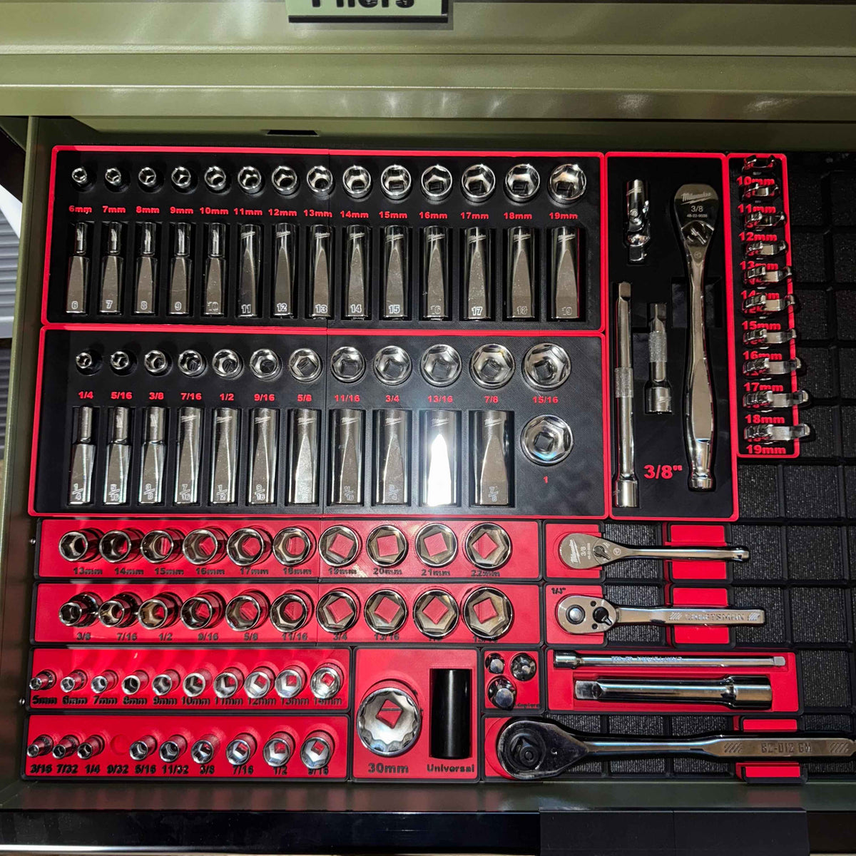 Tool Box Organizer for Milwaukee 3/8" Drive 56PC Socket Set | Gridfinity Modular Bins