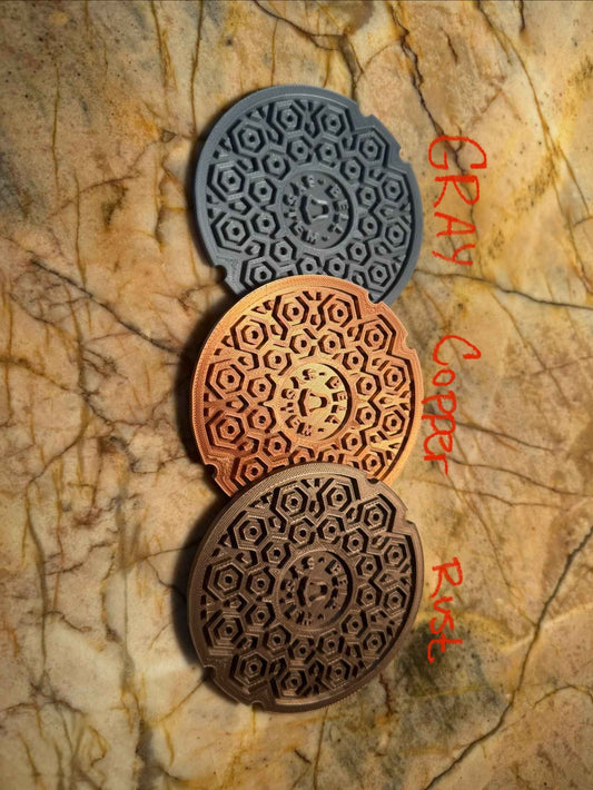 Bell System Manhole Cover Coaster Set with Stand – Set of 4 Miniature Utility Cover Coasters