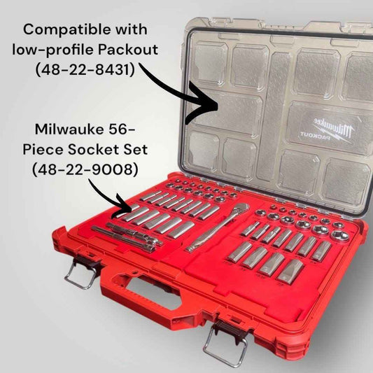 3/8 in. drive 56-piece socket set insert, compatibility callout, labeled