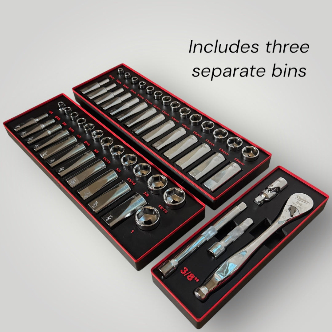 Tool Box Organizer for Milwaukee 3/8" Drive 56PC Socket Set | Gridfinity Modular Bins