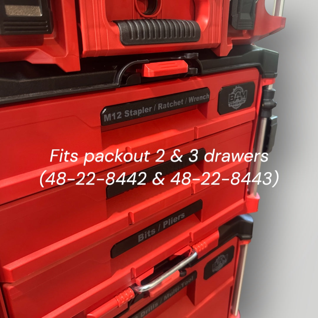 Custom Text Replacement Handle Label for Milwaukee Packout Drawers (48-22-8442 & 48-22-8443)