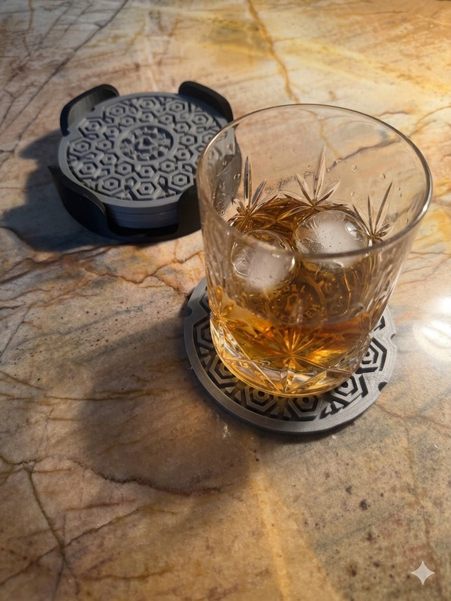 Bell System Manhole Cover Coaster Set with Stand – Set of 4 Miniature Utility Cover Coasters