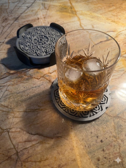 Bell System Manhole Cover Coaster Set with Stand – Set of 4 Miniature Utility Cover Coasters