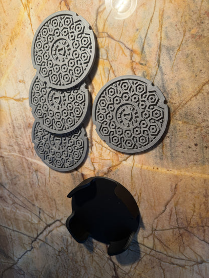 Bell System Manhole Cover Coaster Set with Stand – Set of 4 Miniature Utility Cover Coasters