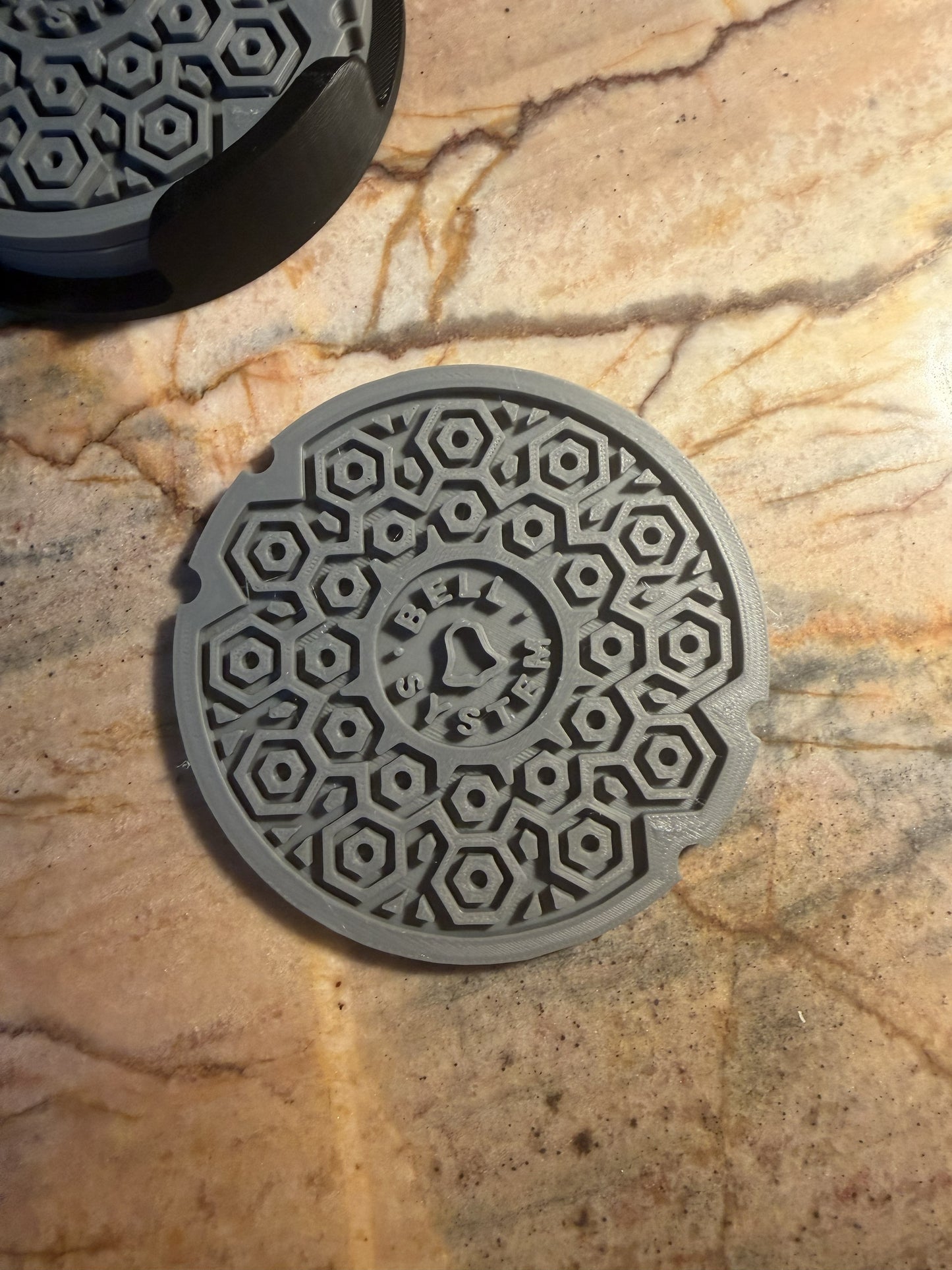 Bell System Manhole Cover Coaster Set with Stand – Set of 4 Miniature Utility Cover Coasters