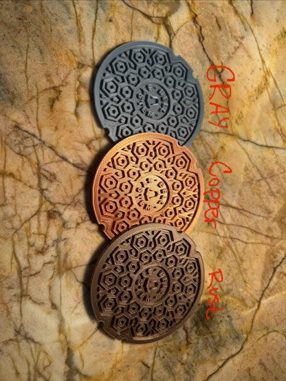 Bell System Manhole Cover Coaster Set with Stand – Set of 4 Miniature Utility Cover Coasters