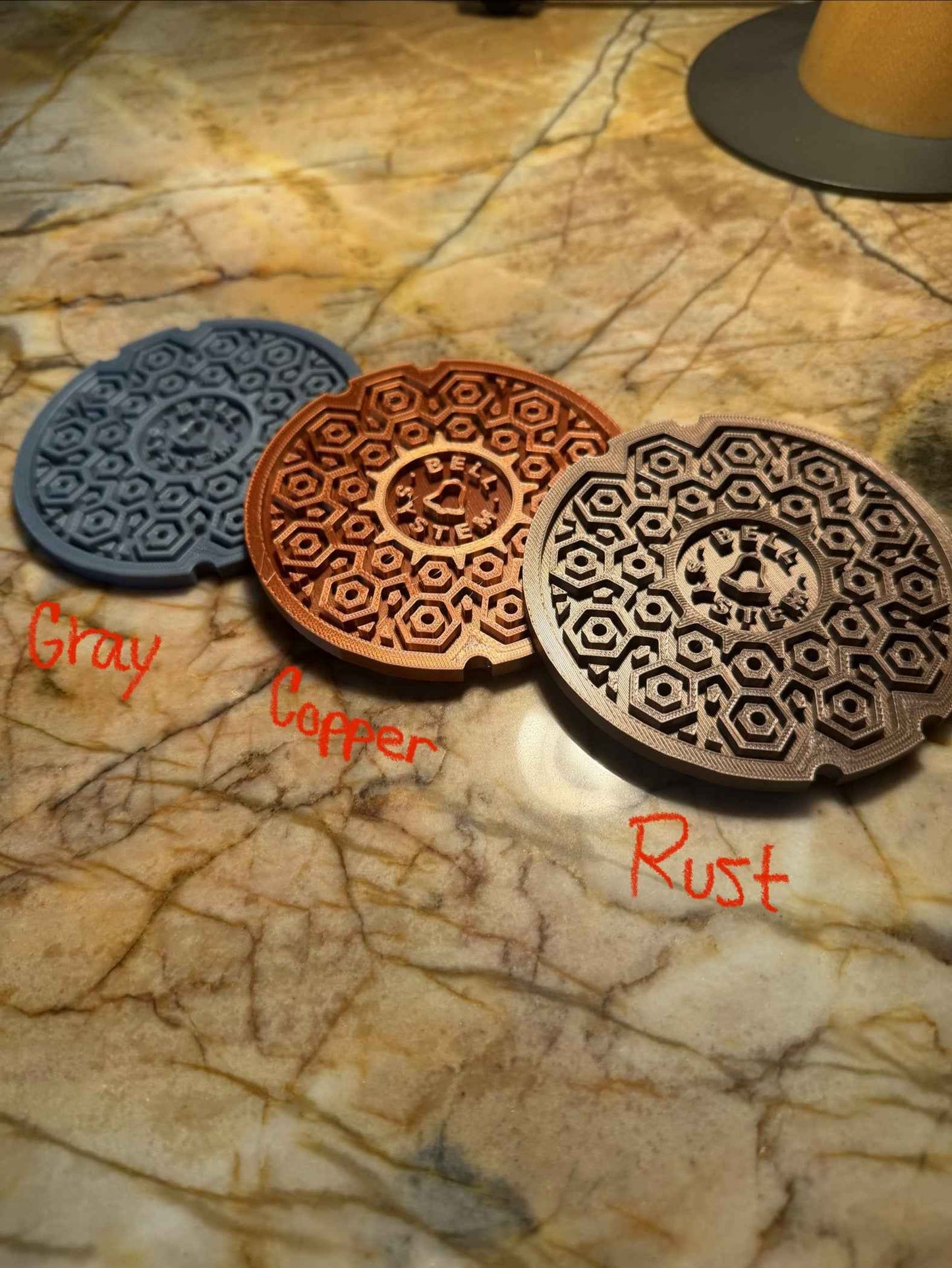 Bell System Manhole Cover Coaster Set with Stand – Set of 4 Miniature Utility Cover Coasters