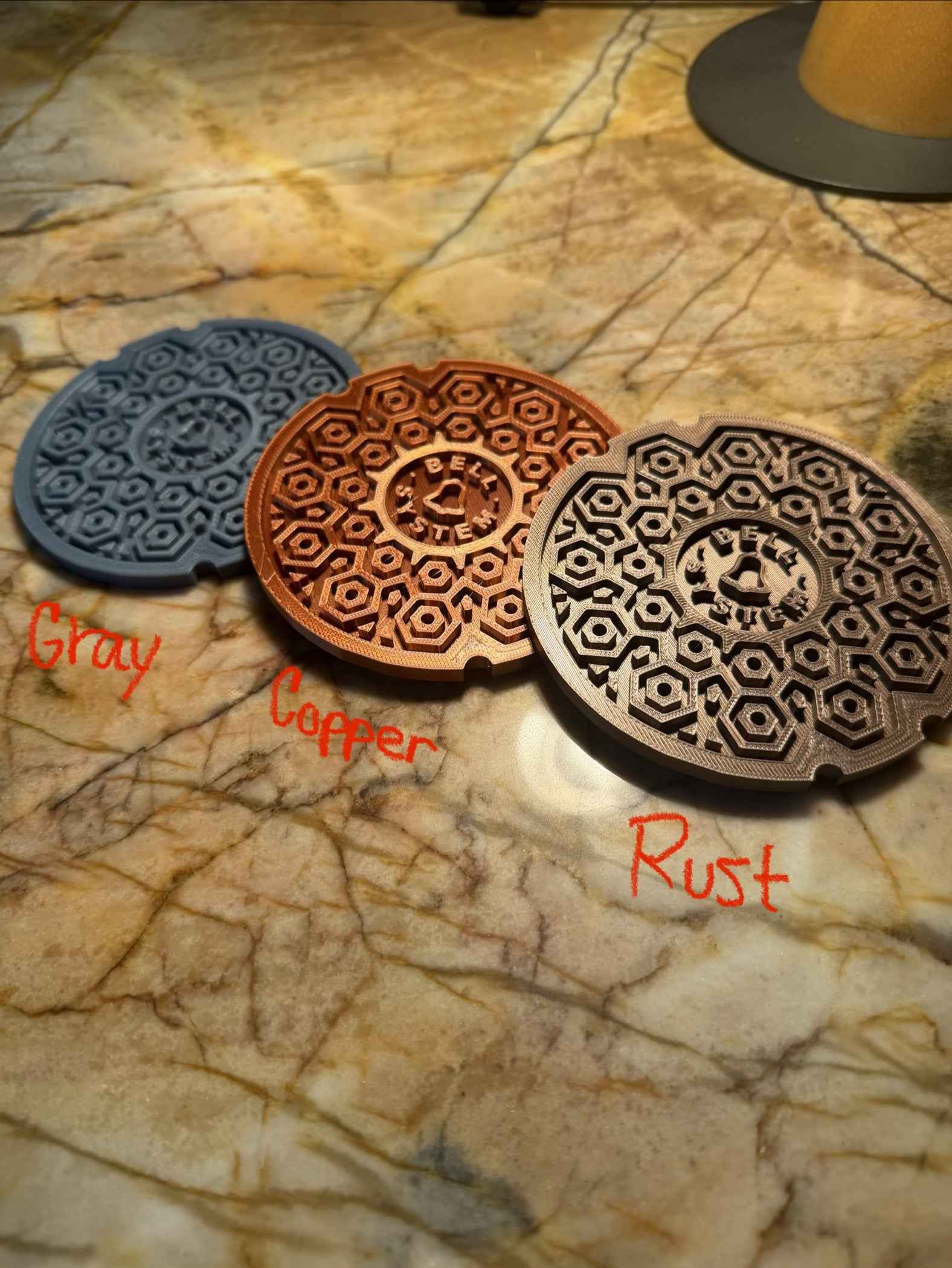 Bell System Manhole Cover Coaster Set with Stand – Set of 4 Miniature Utility Cover Coasters