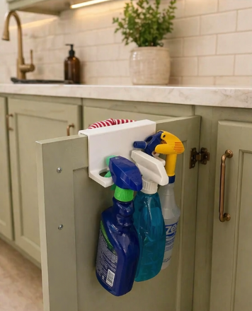 Cabinet Door Towel and Spray Bottle Holder
