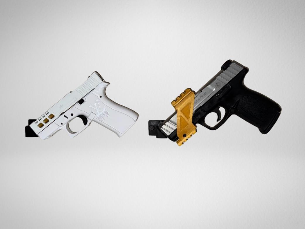 Universal Pistol Wall Mount | 3D Printed Base + Interchangeable Barrel Pins | Various Orientation Options