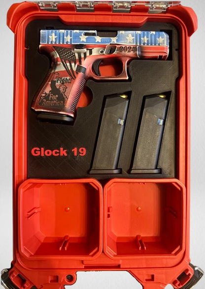 Custom Milwaukee Packout Insert For Compact Pistol – Gun Case Insert with Mag Slots & Cup Space