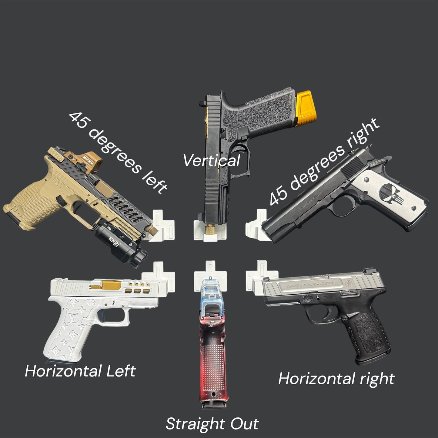 Universal Pistol Wall Mount | 3D Printed Base + Interchangeable Barrel Pins | Various Orientation Options