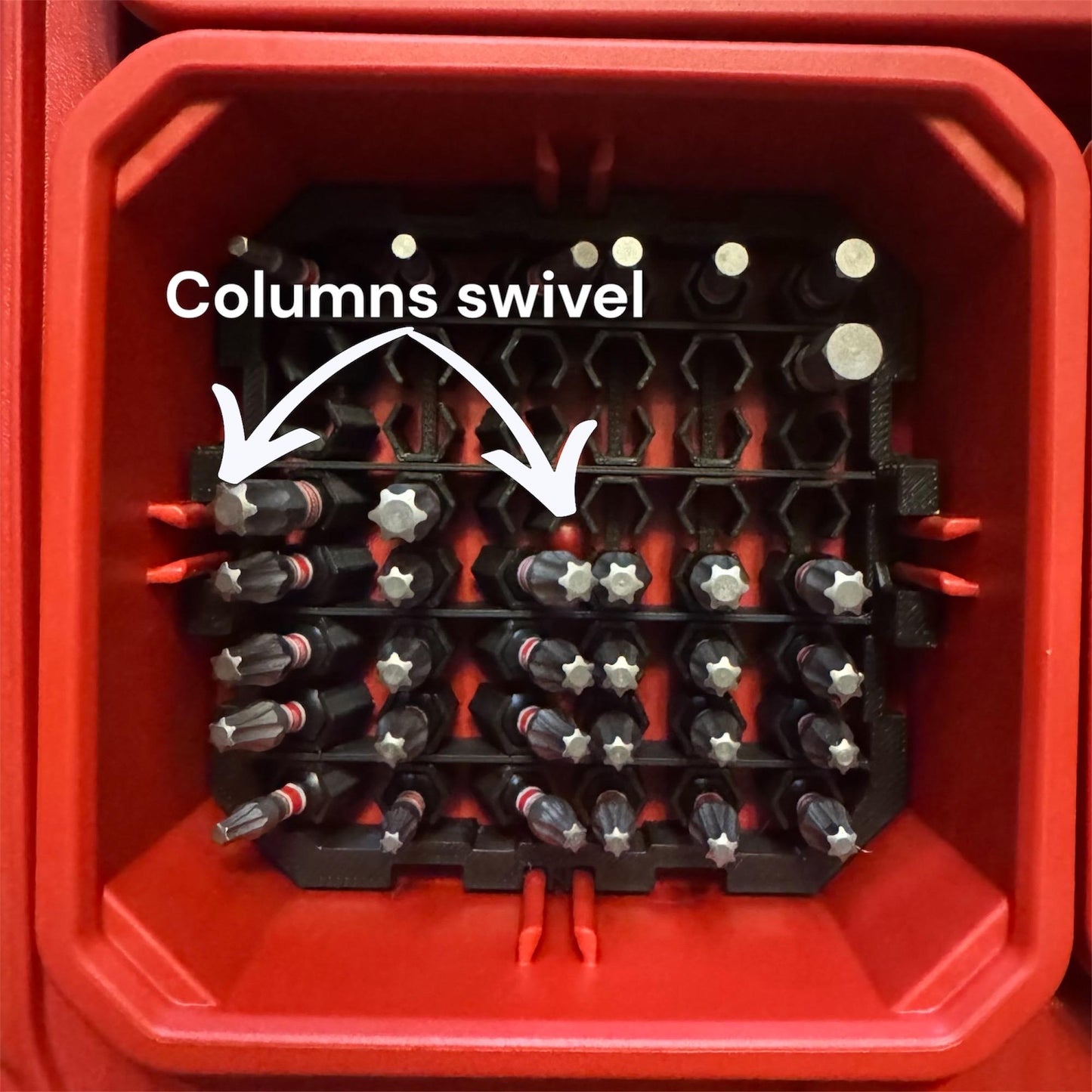 Rotating Drill Bit Organizer for Milwaukee Packout Shallow Bins | Accommodates All Lengths