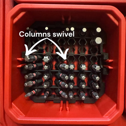 Rotating Drill Bit Organizer for Milwaukee Packout Shallow Bins | Accommodates All Lengths
