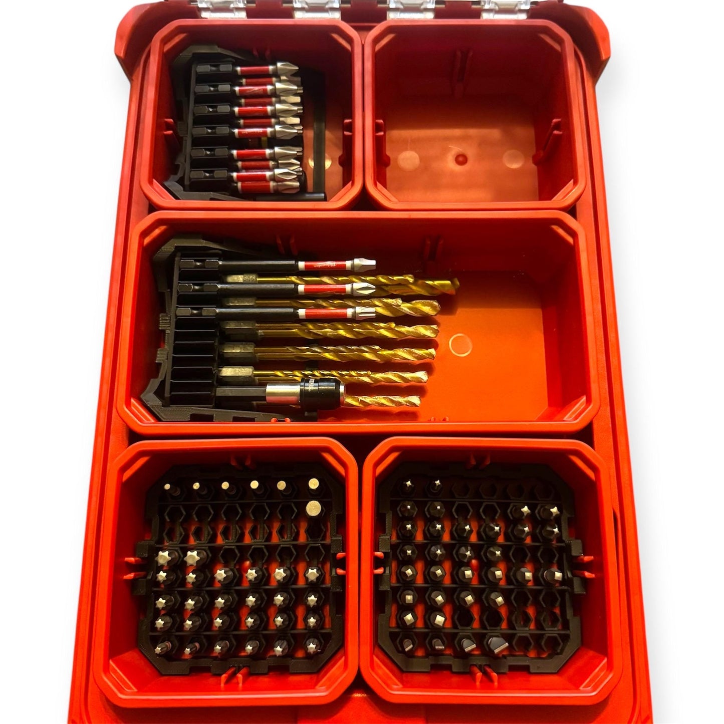 Rotating Drill Bit Organizer for Milwaukee Packout Shallow Bins | Accommodates All Lengths